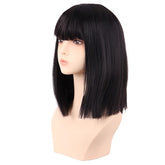 Black Blunt Cut Fringe Bob Wig for Cosplay 12 Inch